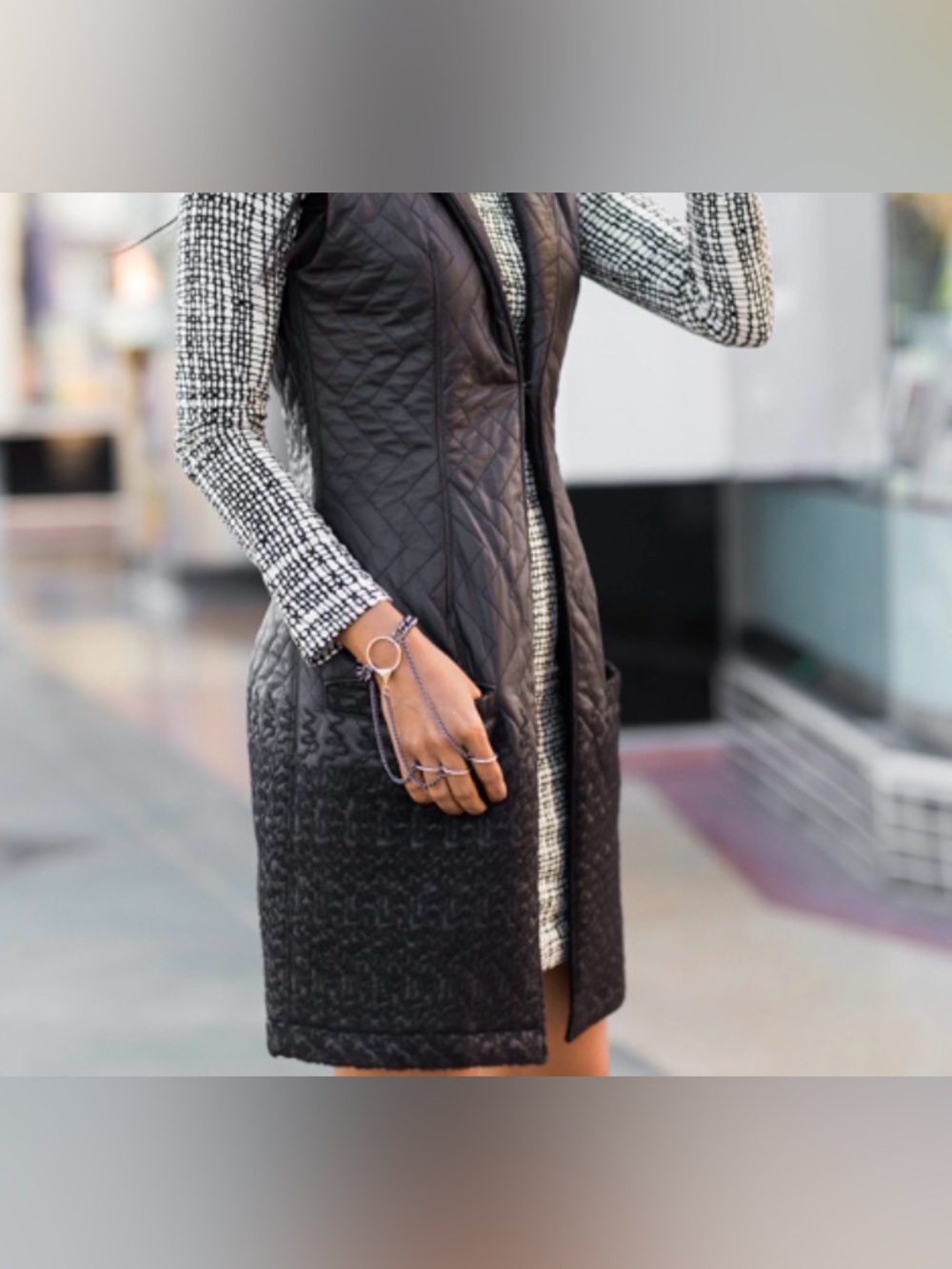AGAIN Quilted Long Black Women's Vest Coat Sz Small
